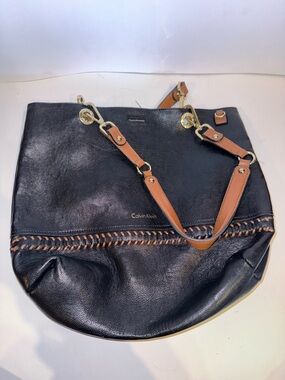 Calvin Klein Black & Brown Shoulder Tote with Braided Detail